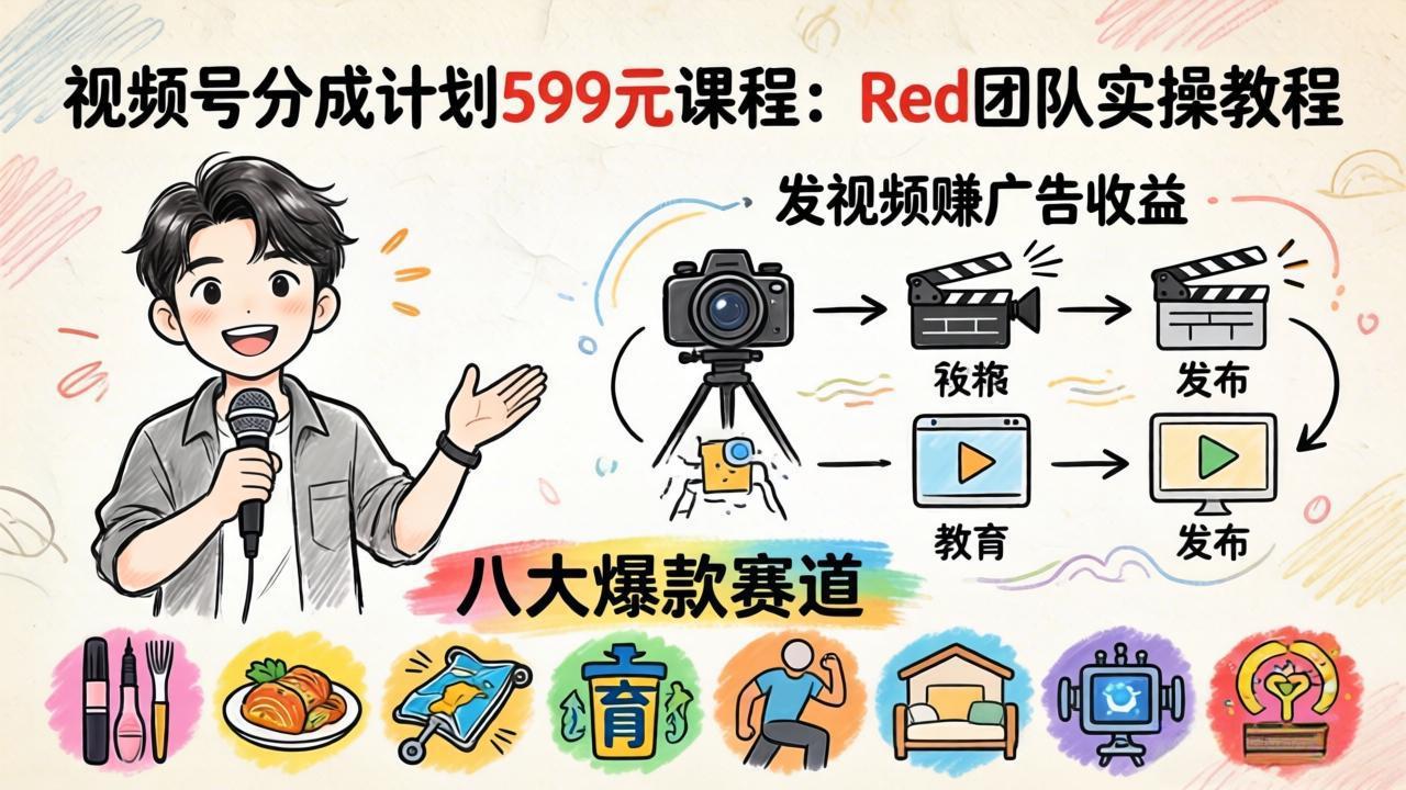 图片[1]-视频号分成计划599元课程：Red团队实操教程，发视频赚广告收益，八大爆款赛道全掌握-全民创业网