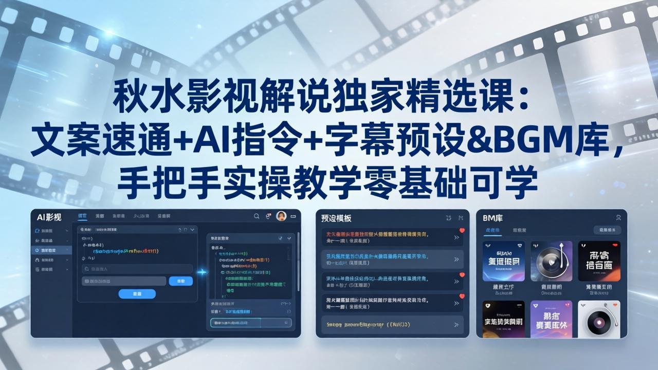 图片[1]-秋水影视解说独家精选课：文案速通+AI指令+字幕预设+BGM库，手把手实操教学零基础可学-全民创业网