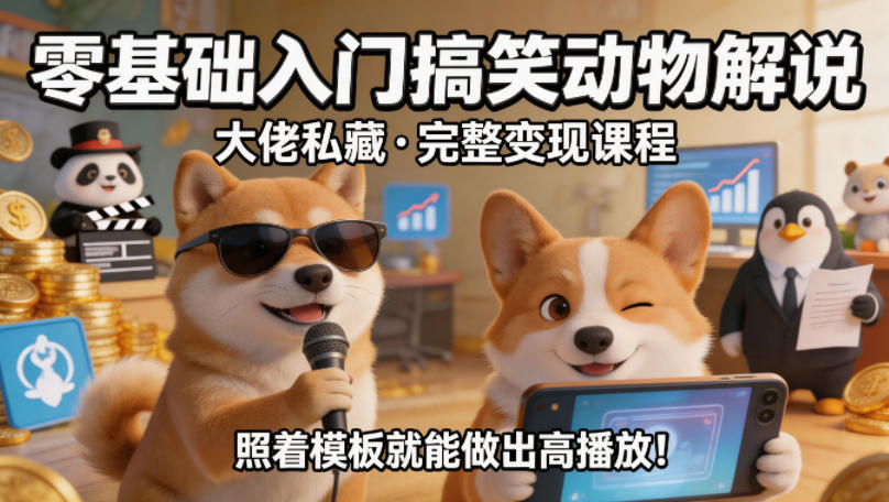 零基础入门搞笑动物解说，大佬私藏完整变现课程，照着模板就能做出高播放-全民创业网