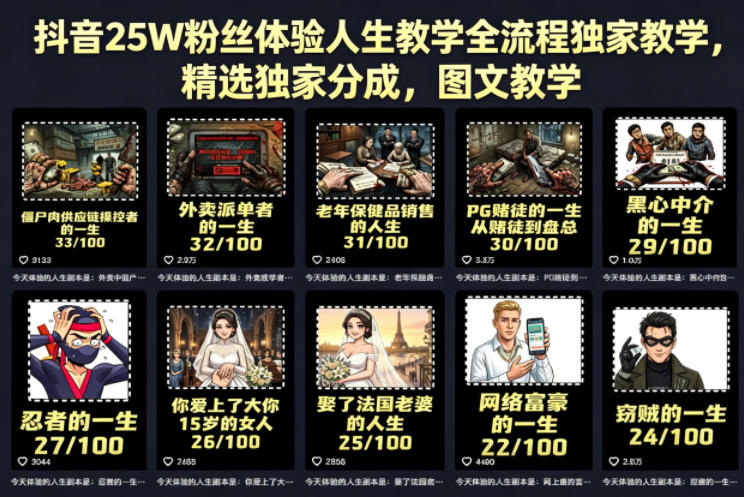 抖音25W粉丝体验人生教学全流程独家教学，精选独家分成，图文教学-全民创业网