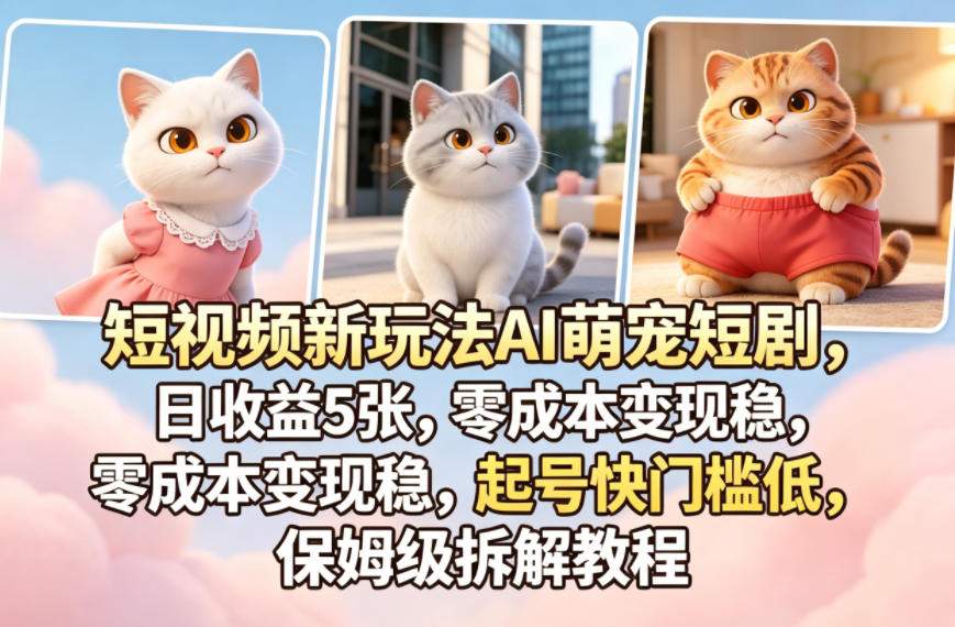 短视频新玩法AI萌宠短剧，日收益5张，零成本变现稳，起号快门槛低，保姆级拆解教程-全民创业网