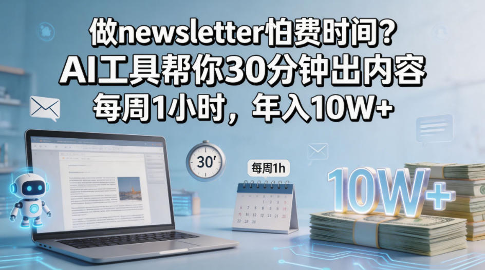 做newsletter怕费时间？AI工具帮你30分钟出内容，每周1小时，年入10万+-全民创业网