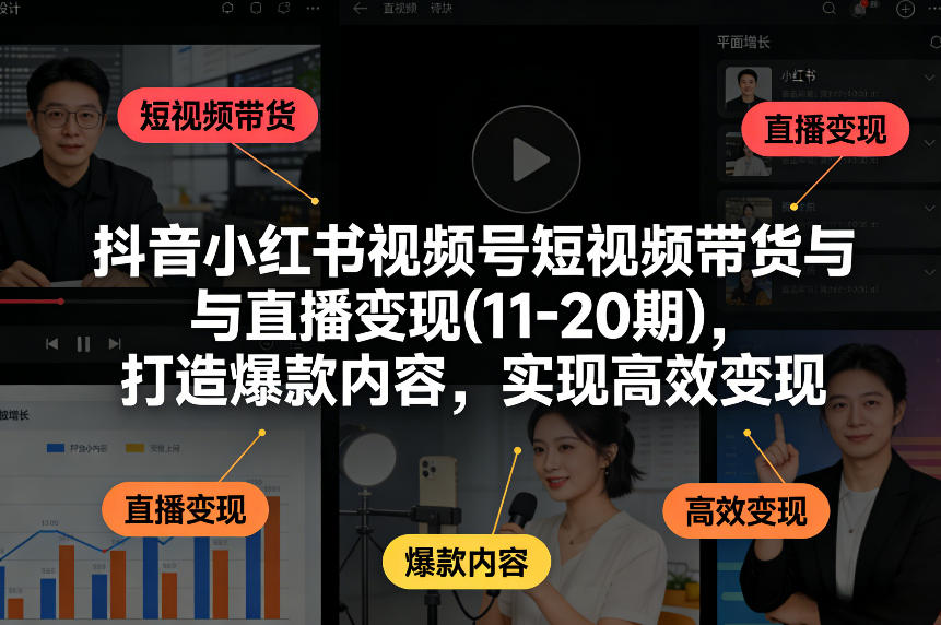 抖音小红书视频号短视频带货与直播变现(10-21期)，打造爆款内容，实现高效变现-全民创业网