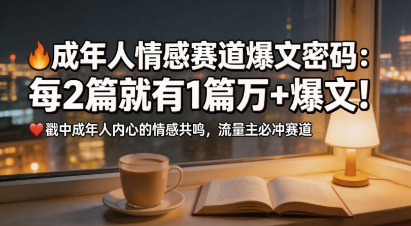 公众号流量主成年人情感心理赛道，流量最大，受众最广的主流赛道之一，平均每2篇就有1篇万爆文章-全民创业网