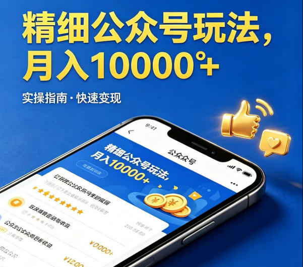 精细化公众号玩法，我们给你提供文章，你来负责发布，收益可观，月入1W+-全民创业网