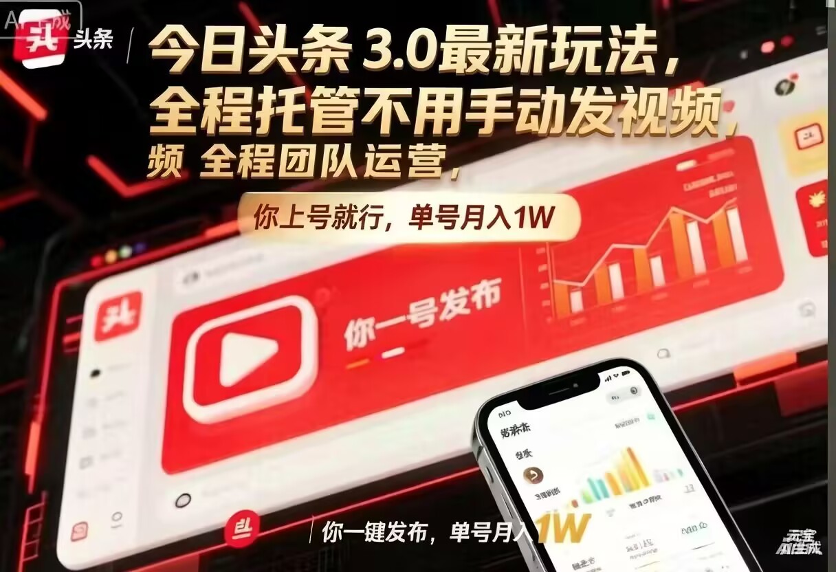 今日头条 3.0 最新玩法，全程托管模式自动发视频，日入数百-全民创业网