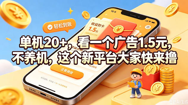 单机20+,看一个广告1.5米,不养机,这个新平台大家快来撸【揭秘】-全民创业网