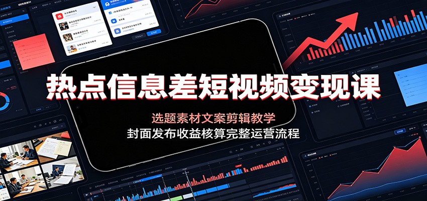 热点信息差短视频变现课:选题素材文案剪辑教学,封面发布收益核算完整运营流程-全民创业网