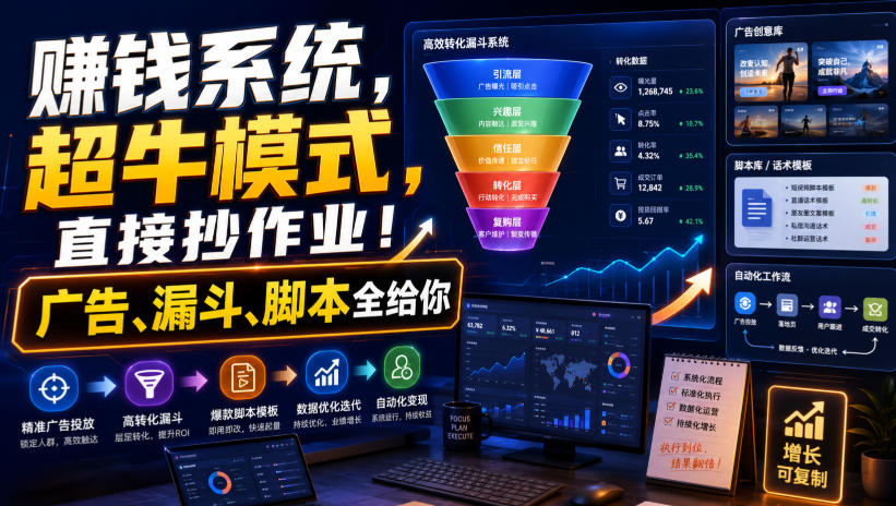 賺钱系统,超牛模式,直接抄作业!广告、漏斗、脚本全给你【原创双语字幕】-全民创业网