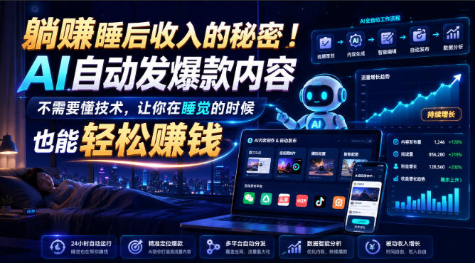 躺賺睡后收入的秘密!AI自动发爆款内容,不需要懂技术,让你在睡觉的时候也能轻松賺钱【原创双语字幕】-全民创业网